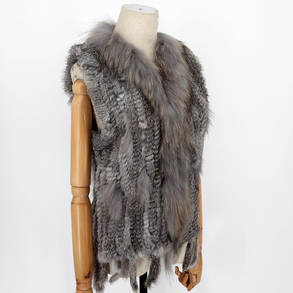 Sleeveless Vest with Fur Tassel and Natural Collar for High-End Women-Massicos