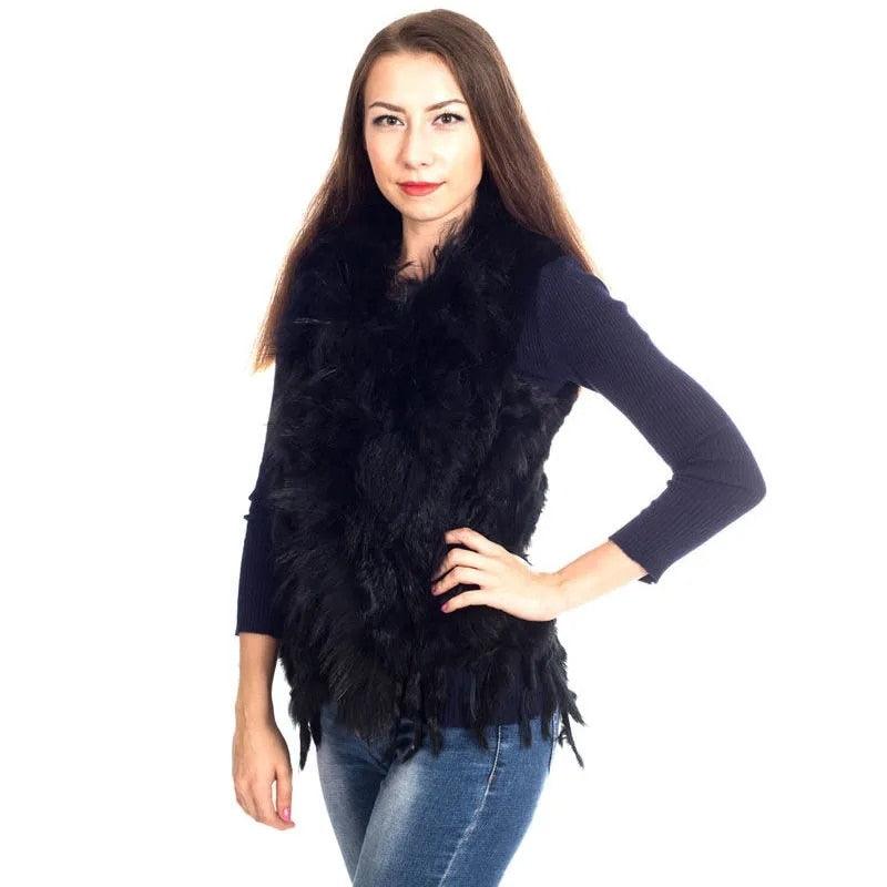 Sleeveless Vest with Fur Tassel and Natural Collar for High-End Women-Massicos