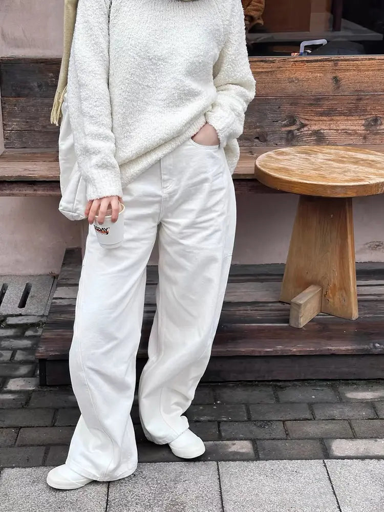 Trendy Loose Arc-Cut Denim Pants-Massicos