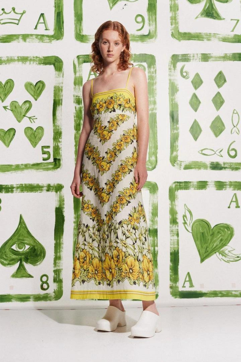 Tristane Spaghetti Floral Maxi Dress In Yellow-ROVOLE
