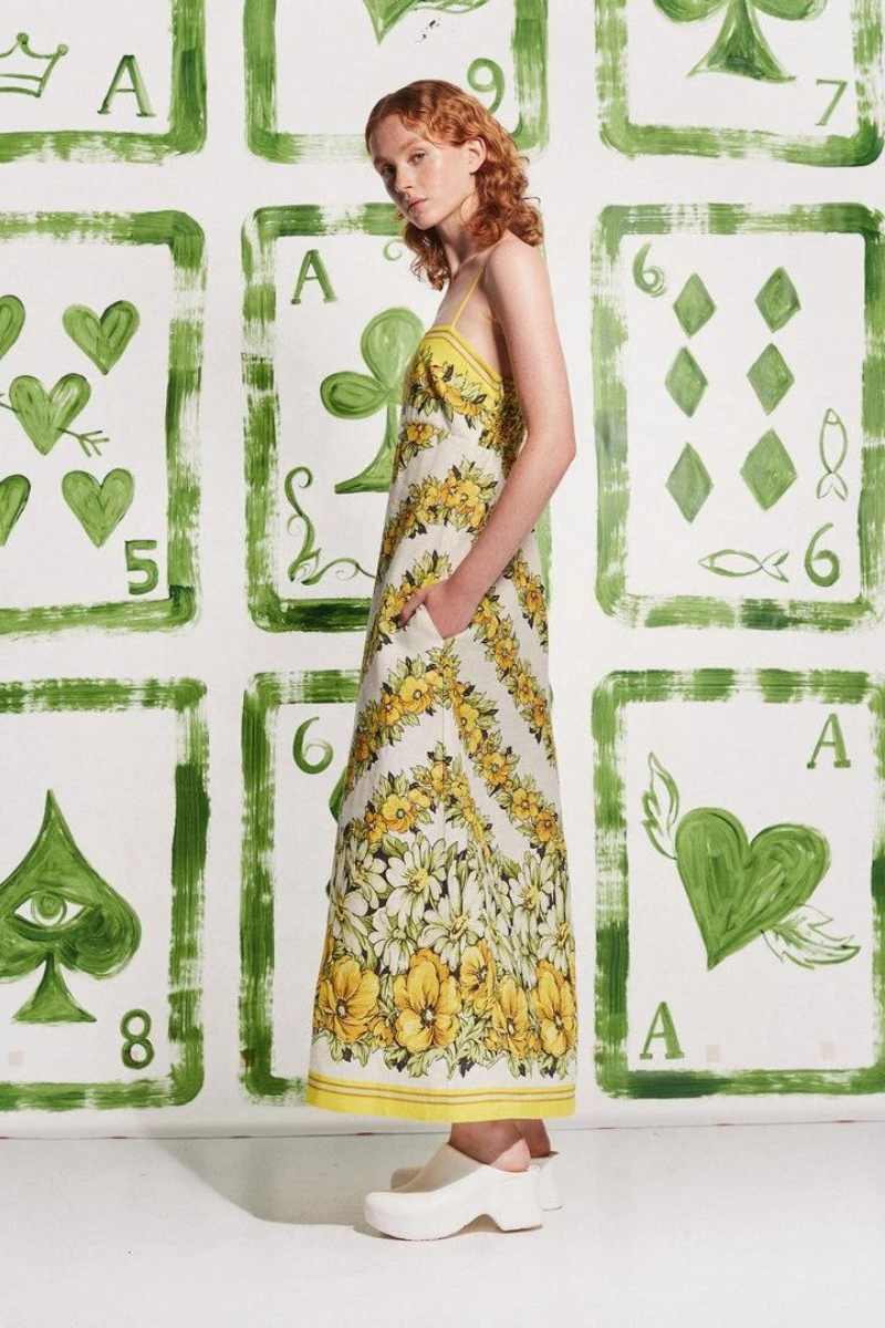 Tristane Spaghetti Floral Maxi Dress In Yellow-ROVOLE