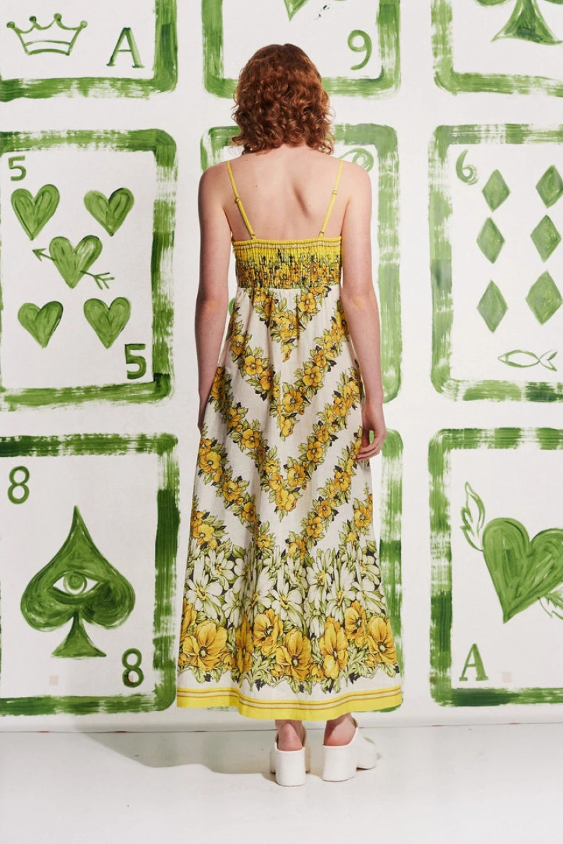 Tristane Spaghetti Floral Maxi Dress In Yellow-ROVOLE