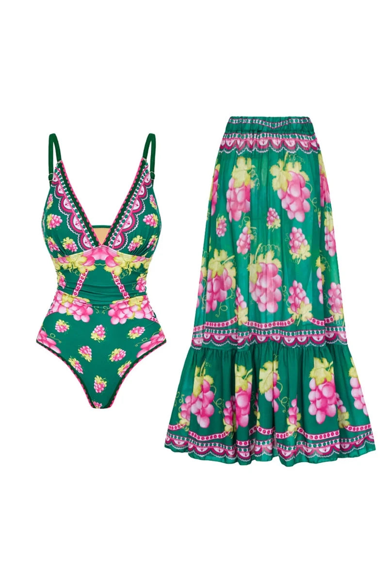 Deep V Cami Maxi Dress Swimsuit Set-ROVOLE