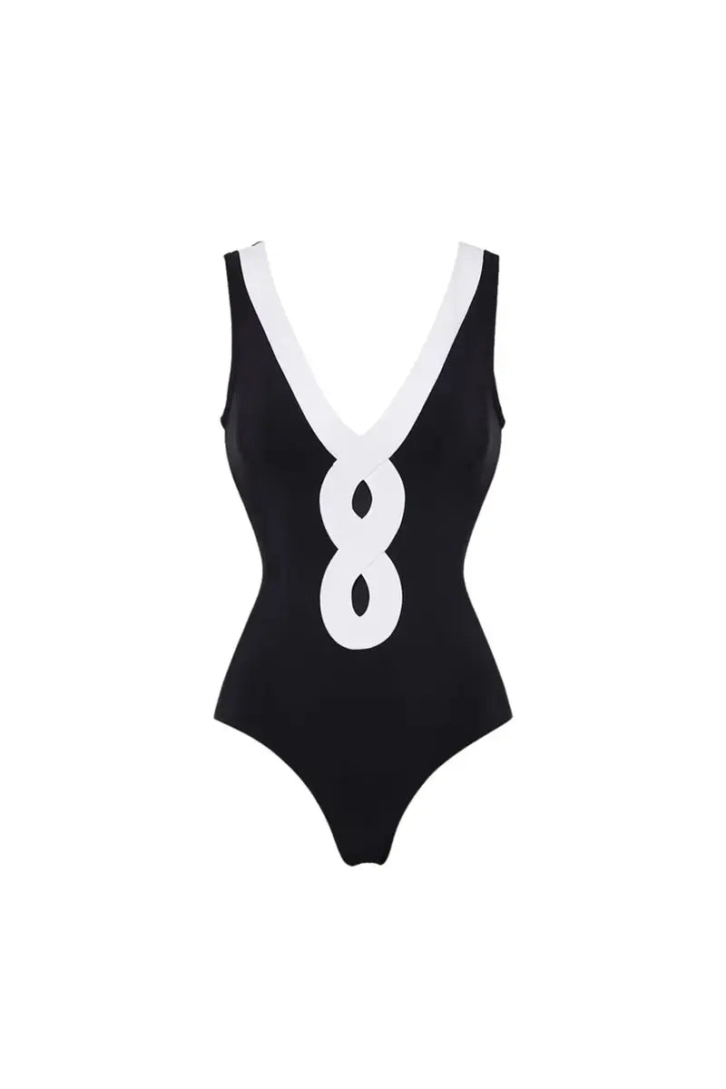 Colorblock One Piece Swimsuit Set-ROVOLE