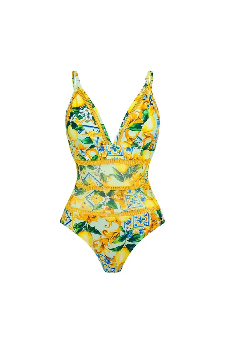 Mesh Lemon Print Swimsuit Set-ROVOLE