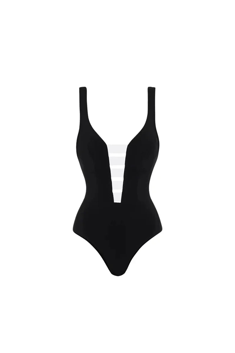 Colorblock Minimal One Piece Swimsuit Set-ROVOLE