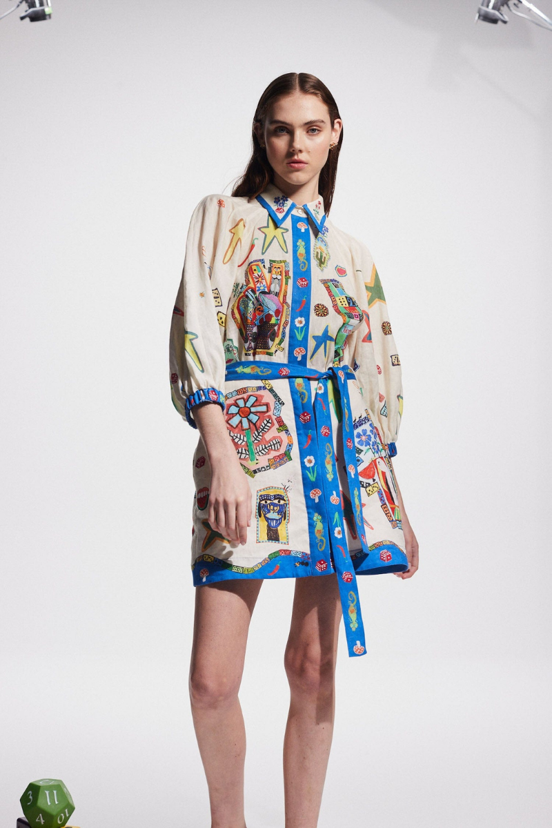 Valence Balloon Sleeve Print Mini Dress-ROVOLE