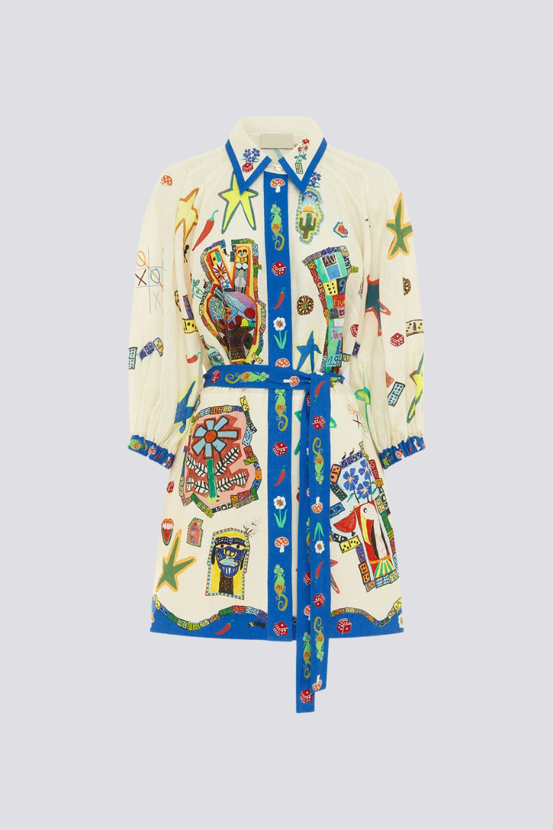 Valence Balloon Sleeve Print Mini Dress-ROVOLE