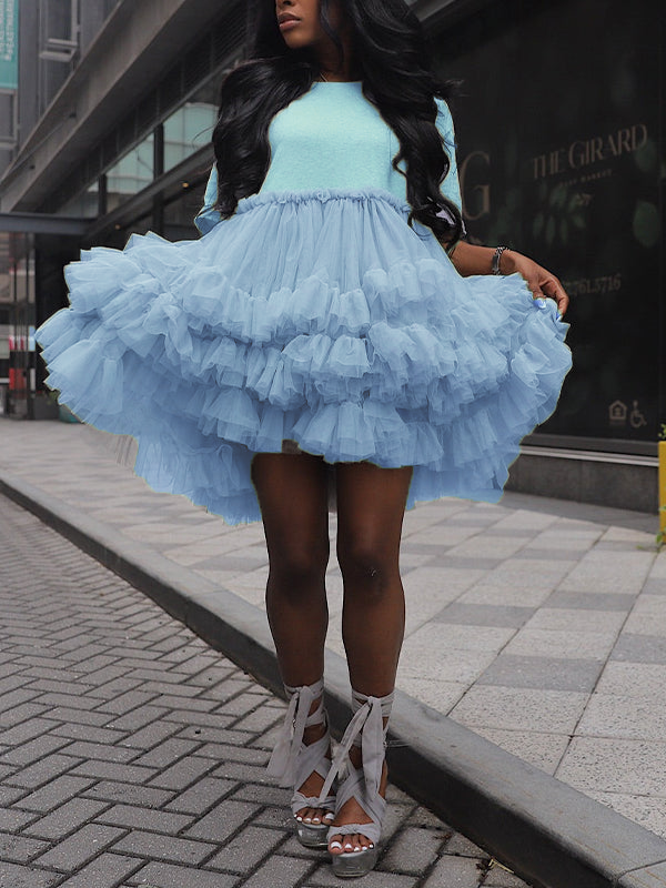 Gray Tulle - Ruffle Midi Dress-Massicos