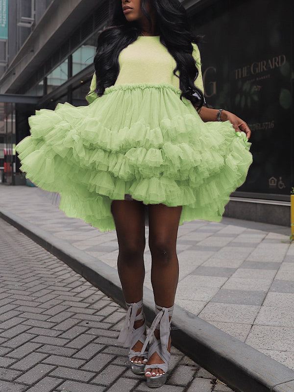 Gray Tulle - Ruffle Midi Dress-Massicos