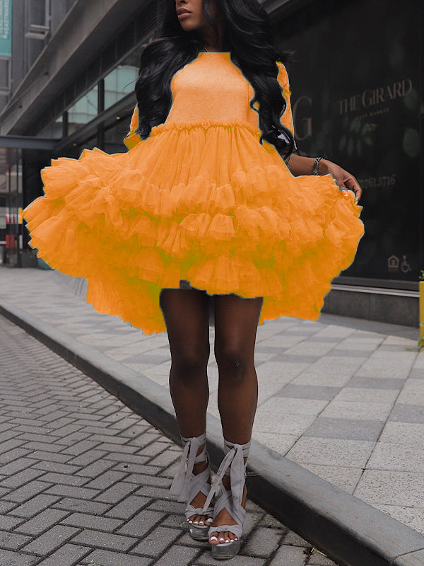 Gray Tulle - Ruffle Midi Dress-Massicos