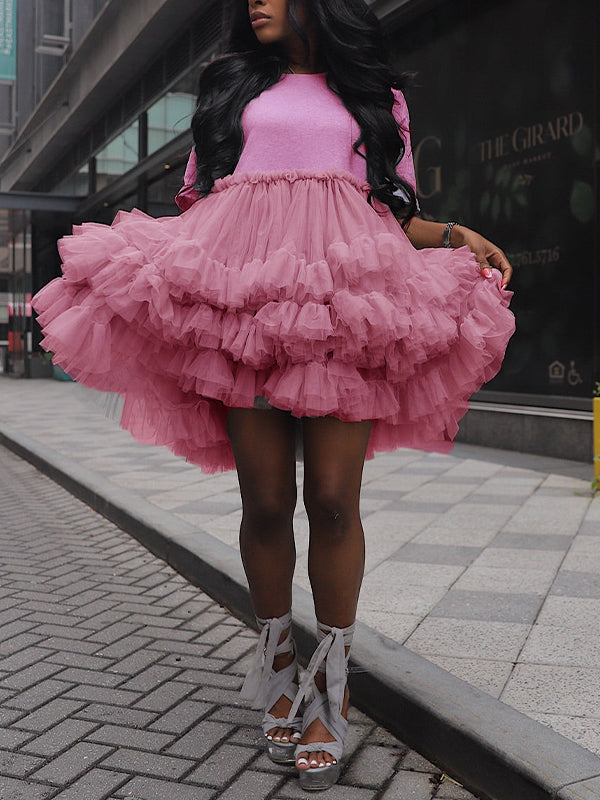 Gray Tulle - Ruffle Midi Dress-Massicos