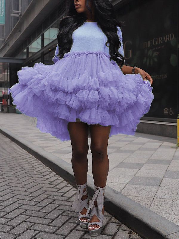 Gray Tulle - Ruffle Midi Dress-Massicos