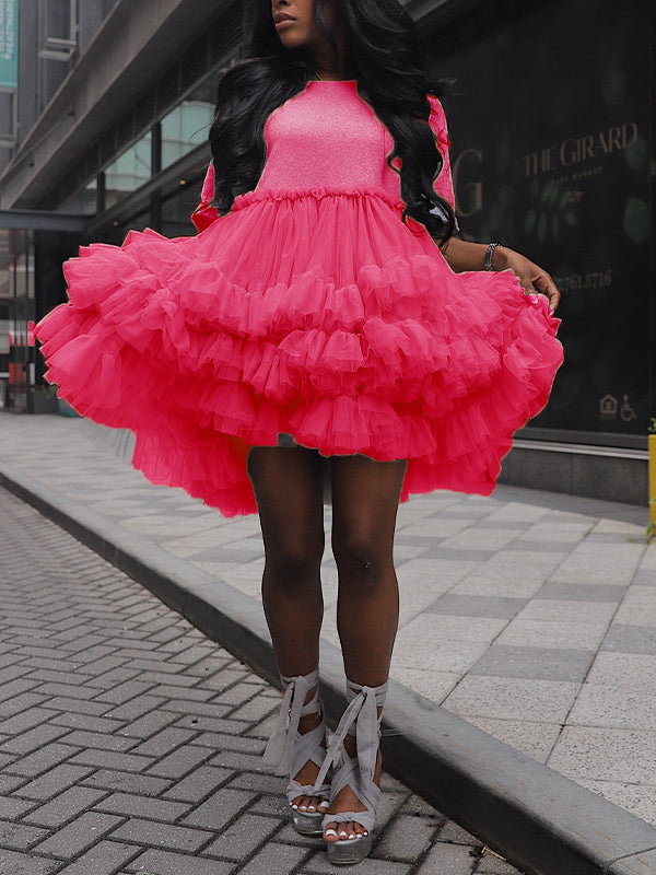 Gray Tulle - Ruffle Midi Dress-Massicos