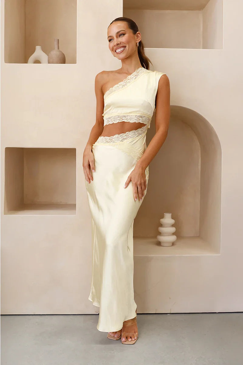 Emily One Shoulder Maxi Dress - Yellow-ROVOLE