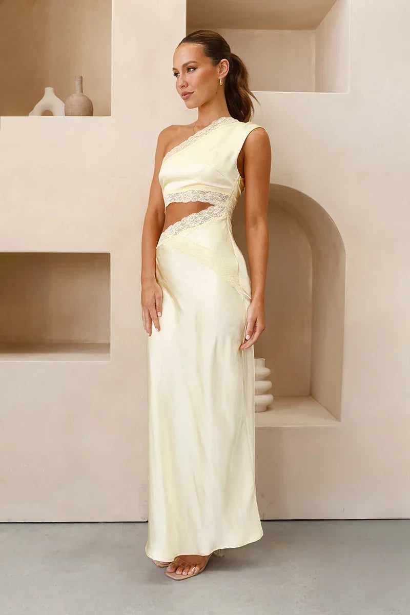 Emily One Shoulder Maxi Dress - Yellow-ROVOLE