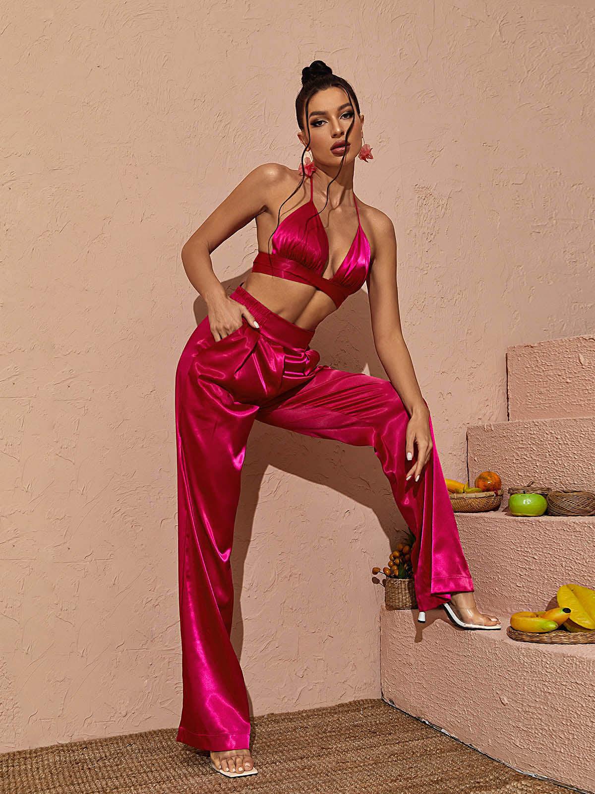 Zariyah Satin Blazer In Hot Pink - Mew Mews