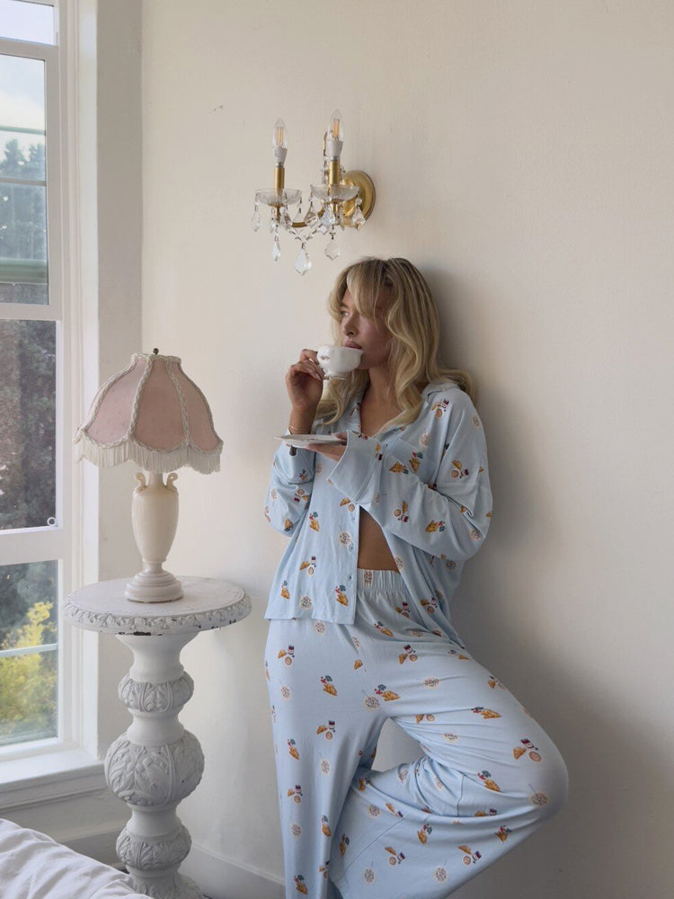 Food Print Pajama Set - Blue-Massicos