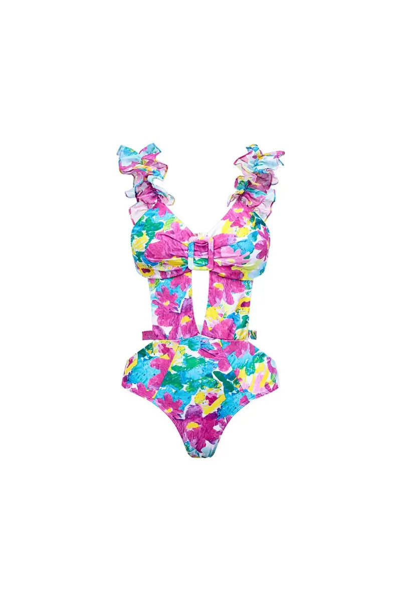 Cutout One Piece Swimsuit Set with Cover Up-ROVOLE