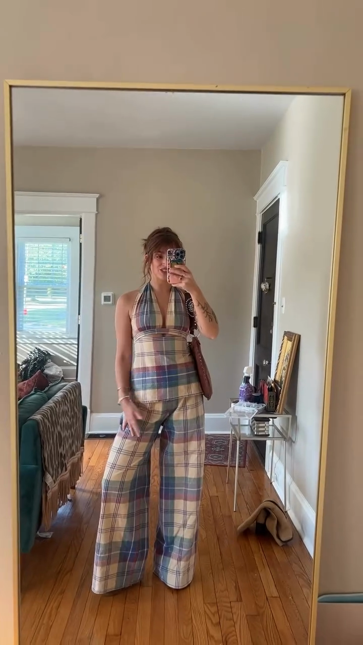 Plaid halterneck suit-Massicos