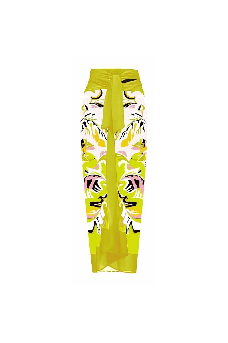 Floral Print One-Piece with 3D Yellow Flower-ROVOLE