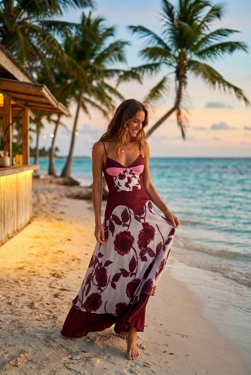 Floral Satin Slip Top & Flowing Maxi Skirt Set
