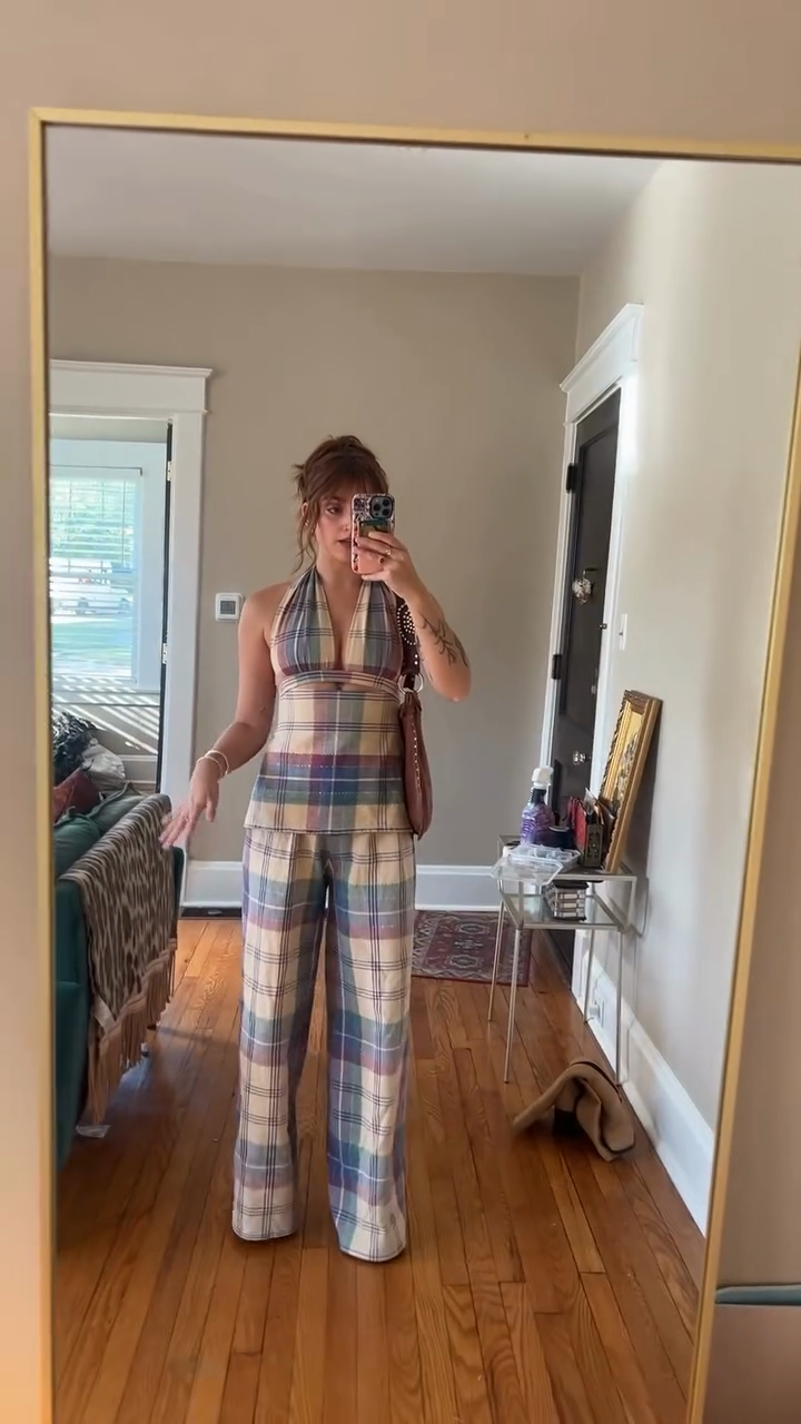 Plaid halterneck suit-Massicos