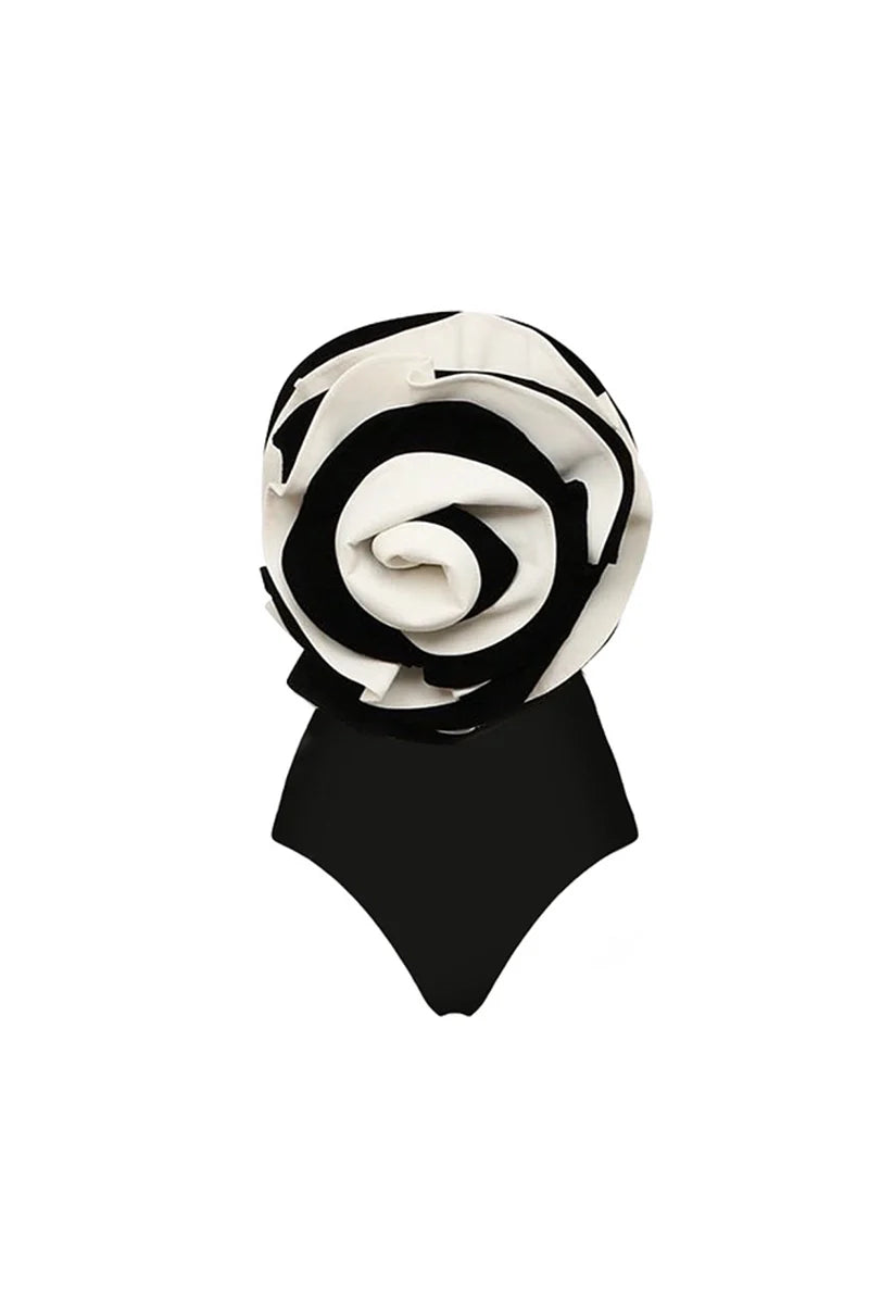 Black and White Floral Swimsuit Set-ROVOLE