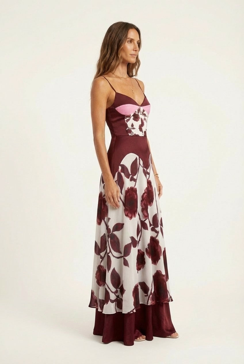 Floral Satin Slip Top & Flowing Maxi Skirt Set