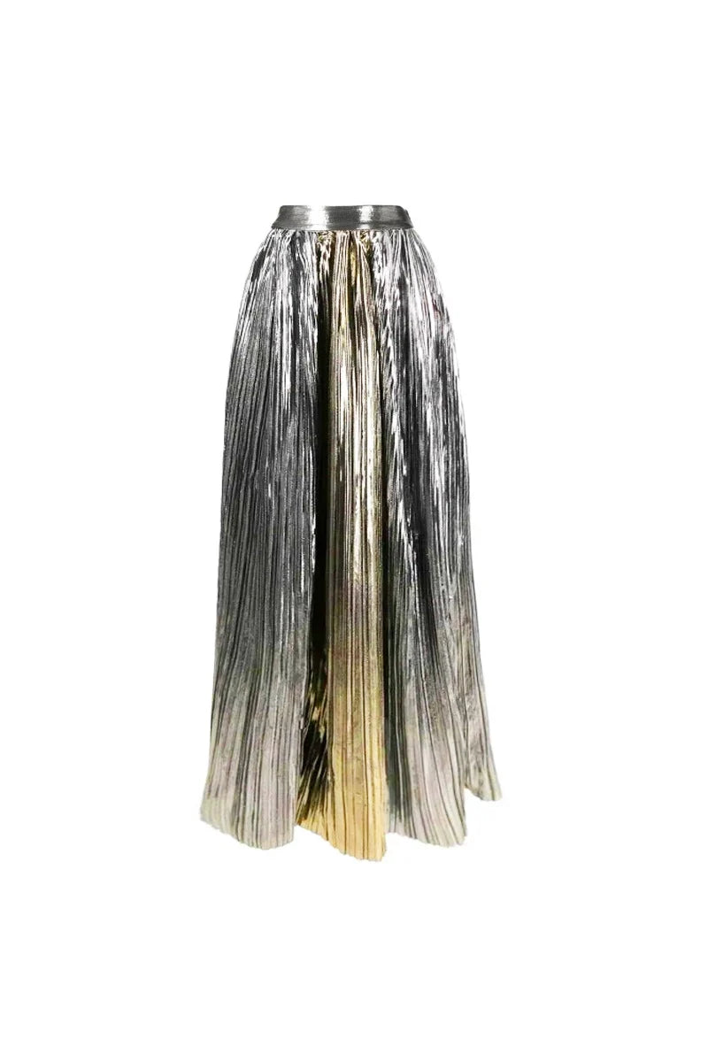 Cutout Silver Patchwork One-Piece with Skirt-ROVOLE