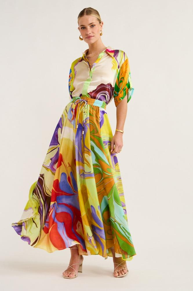 Anna Printed Satin Blouse Set-ROVOLE