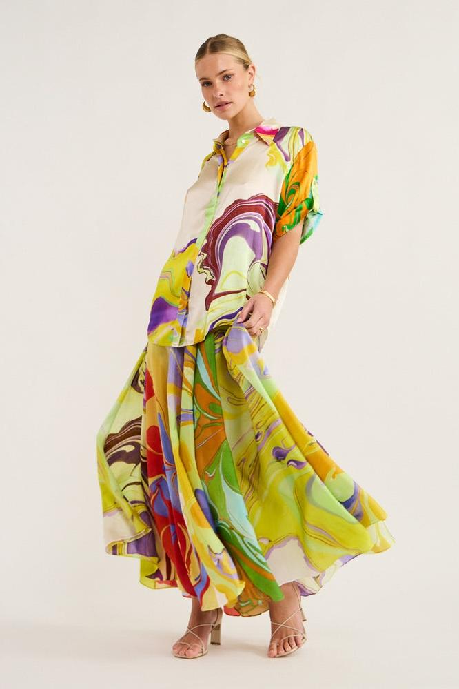 Anna Printed Satin Blouse Set-ROVOLE