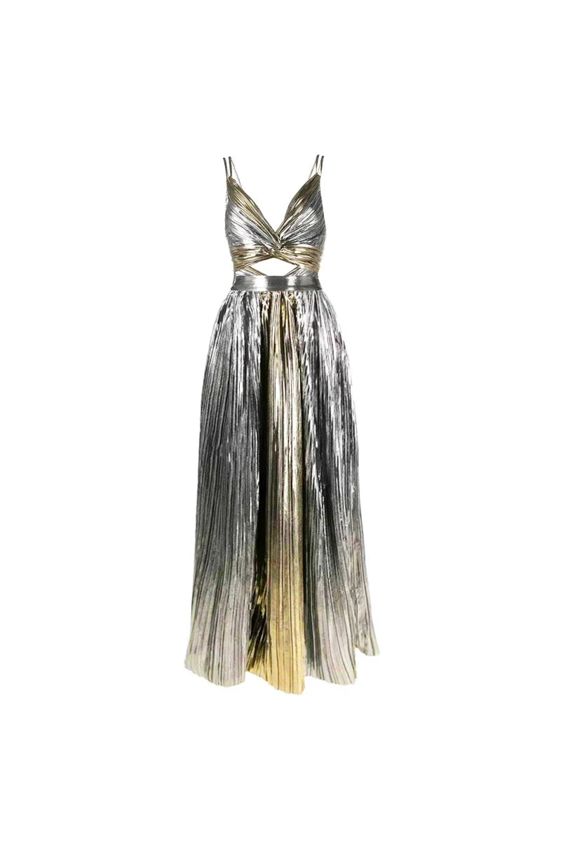 Cutout Silver Patchwork One-Piece with Skirt-ROVOLE