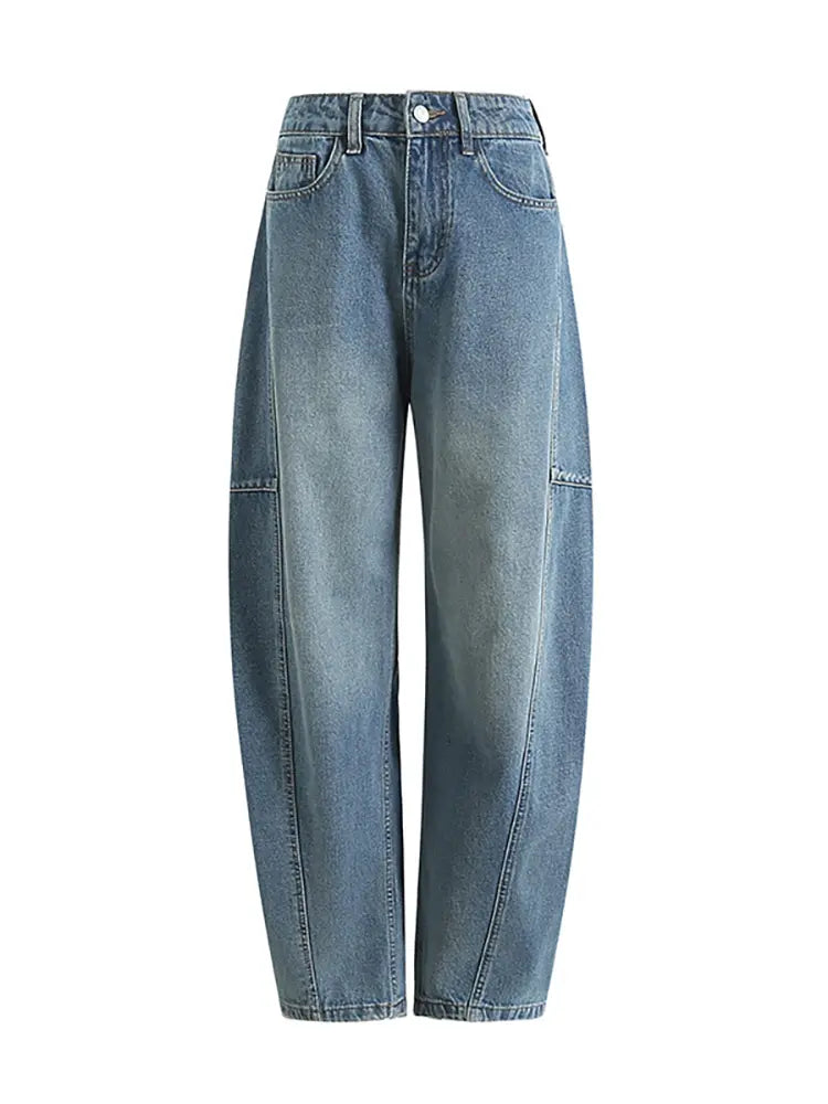 Trendy Loose Arc-Cut Denim Pants-Massicos