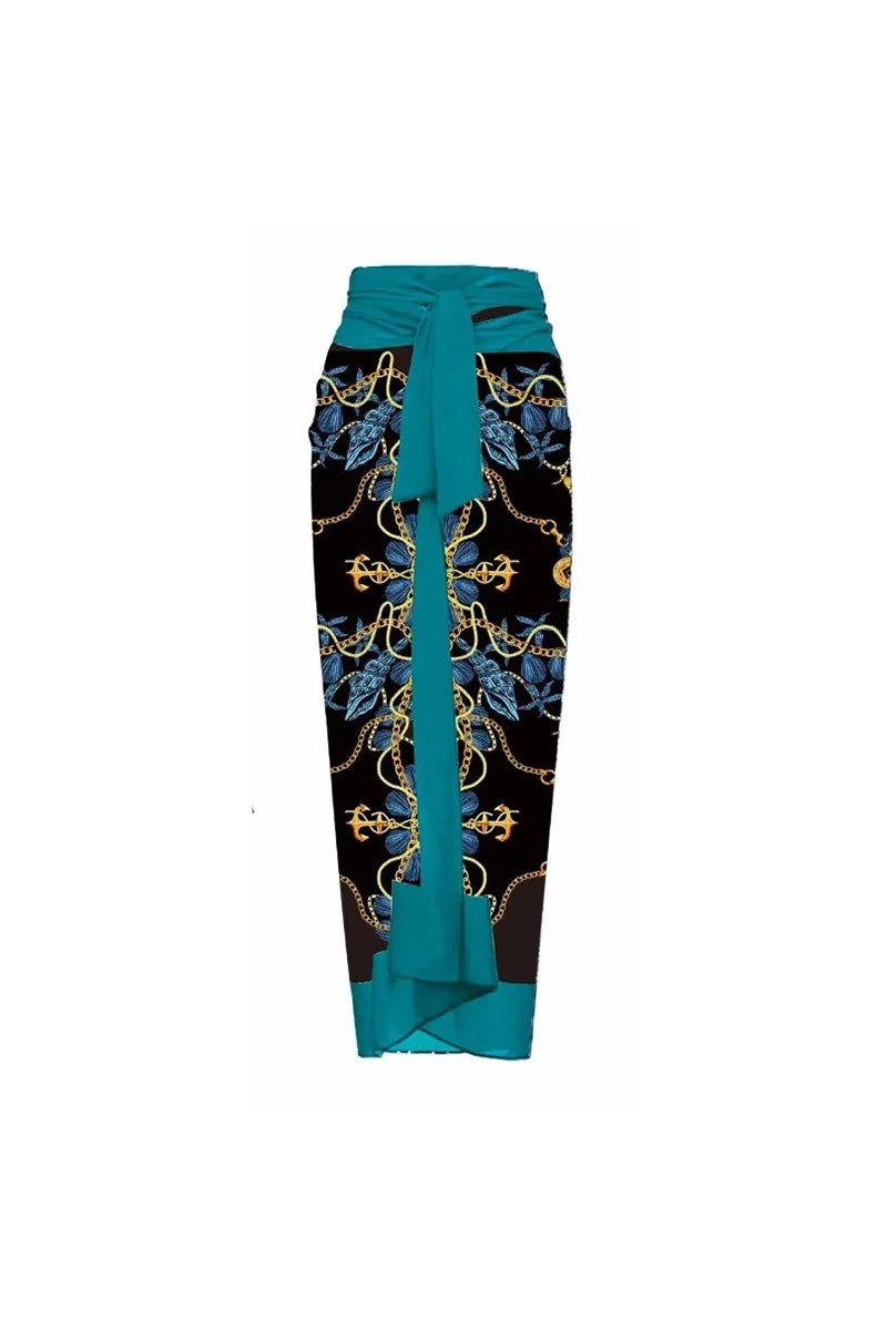 3D Blue Floral Print One-Piece Swimwears-ROVOLE