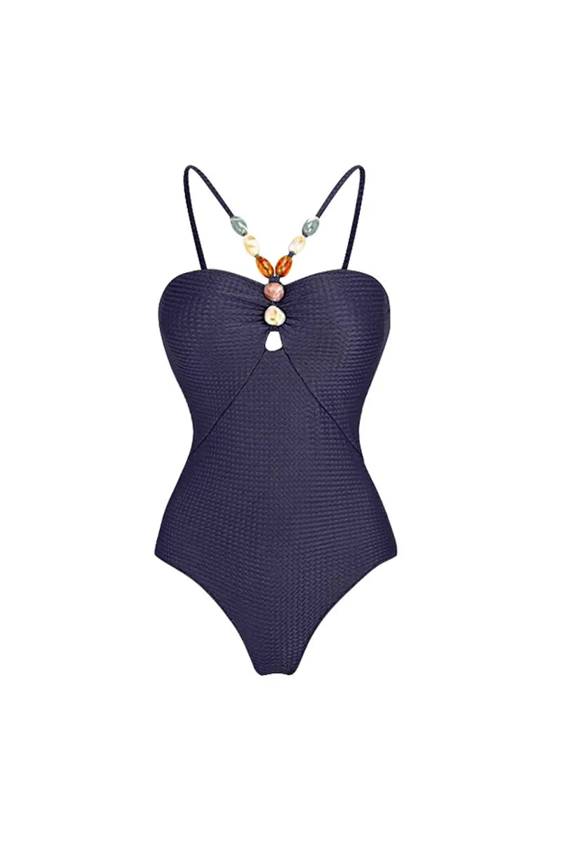 Beaded Textured Fabric One Piece Swimsuit Set-ROVOLE