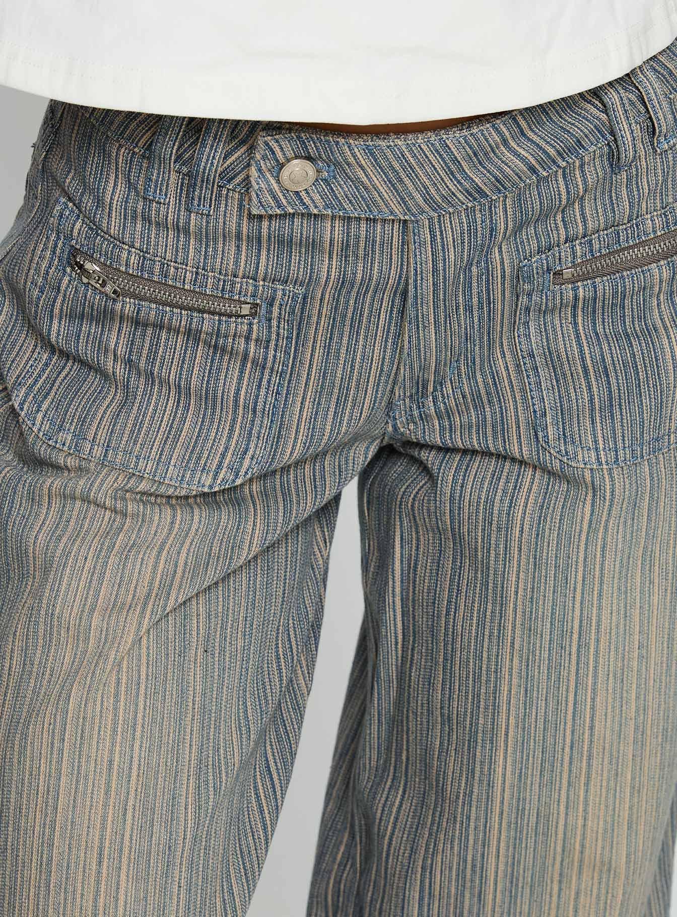 Peplum Cutout Top & Denim Striped Pants Outfit