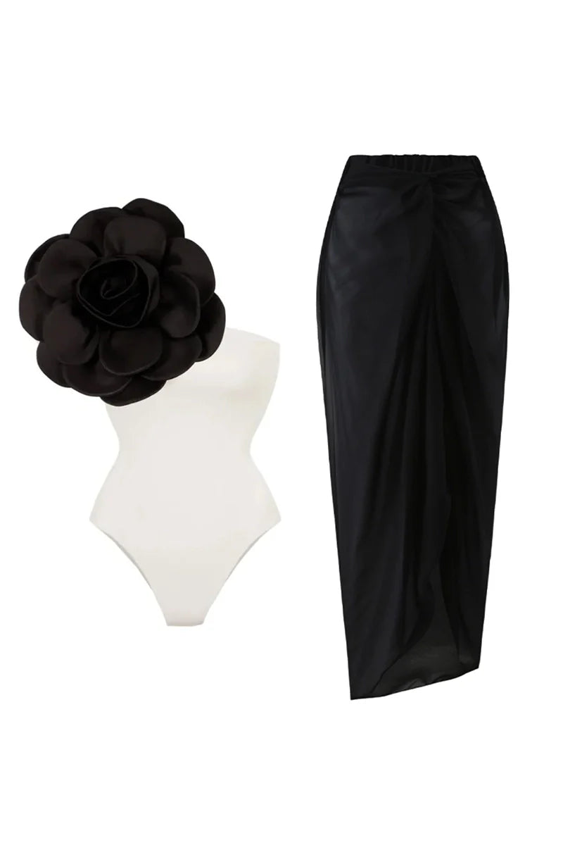 3D Floral Solid Color Swimsuit-ROVOLE