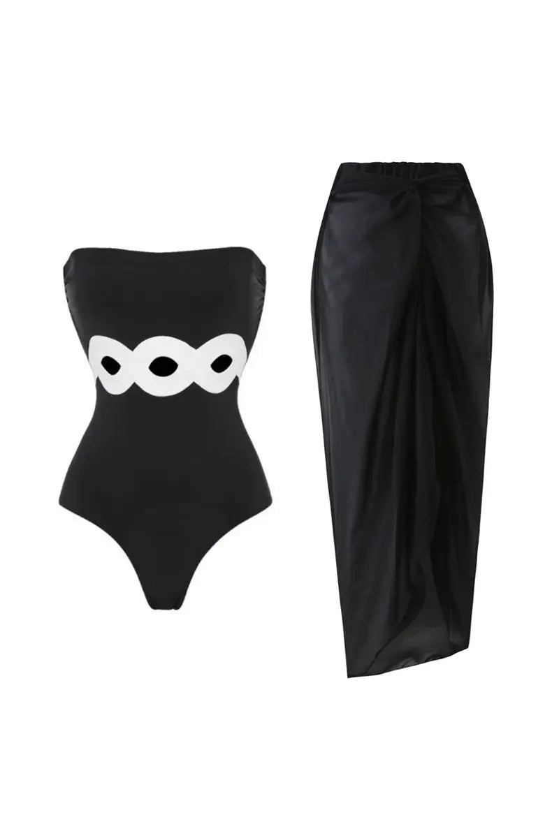 Colorblock One Piece Swimsuit Set-ROVOLE