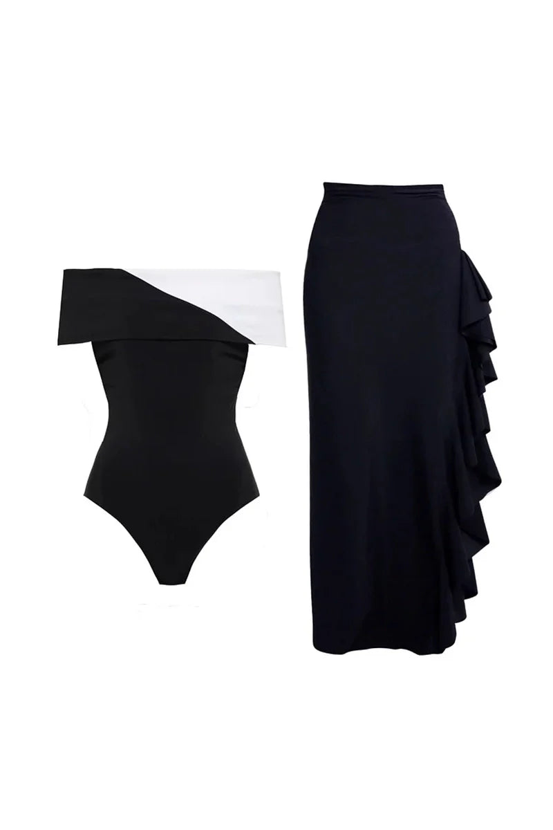 Colorblock Minimal One Piece Swimsuit Set-ROVOLE