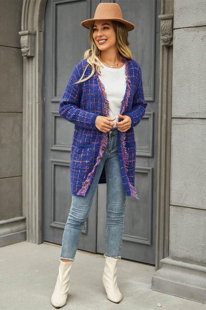Pate Pocketed Knit Cardigan - Blue-ROVOLE