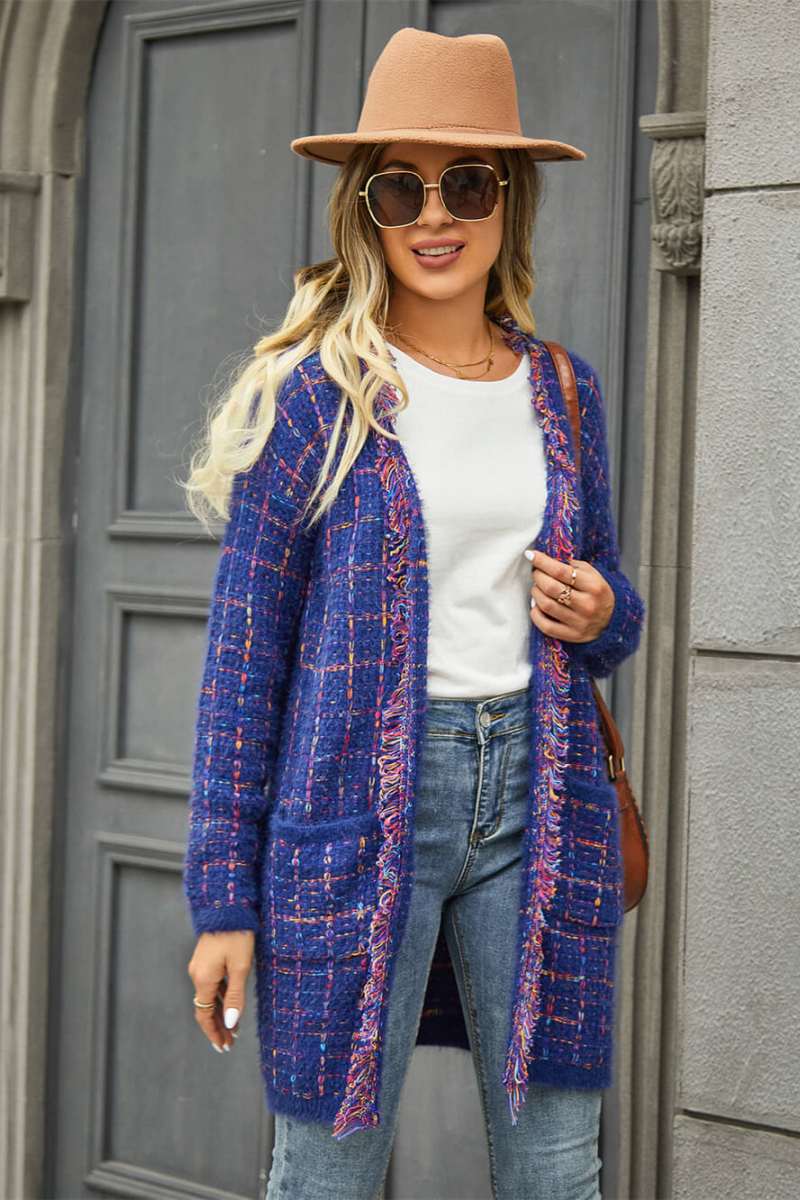 Pate Pocketed Knit Cardigan - Blue-ROVOLE