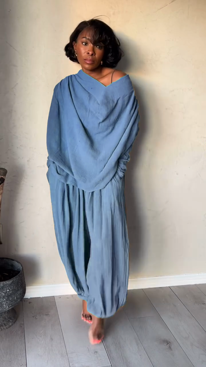 Taupe Off - the - Shoulder Top and Baggy Pants Set-Massicos
