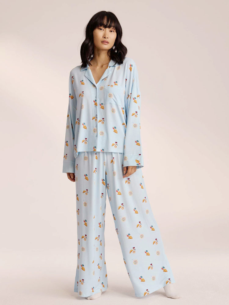 Food Print Pajama Set - Blue-Massicos