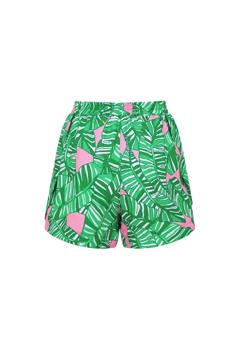 Green Printed Surf Shorts Set-ROVOLE