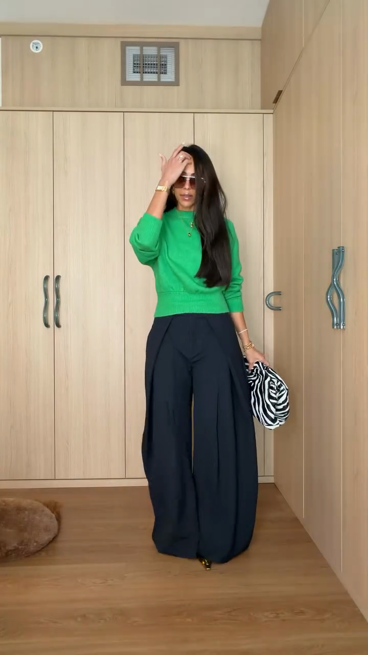 Dark Navy Pinstripe Wide-Leg Pants-Massicos