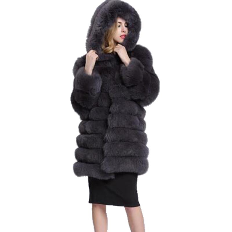 Hooded long faux fur coats-Massicos