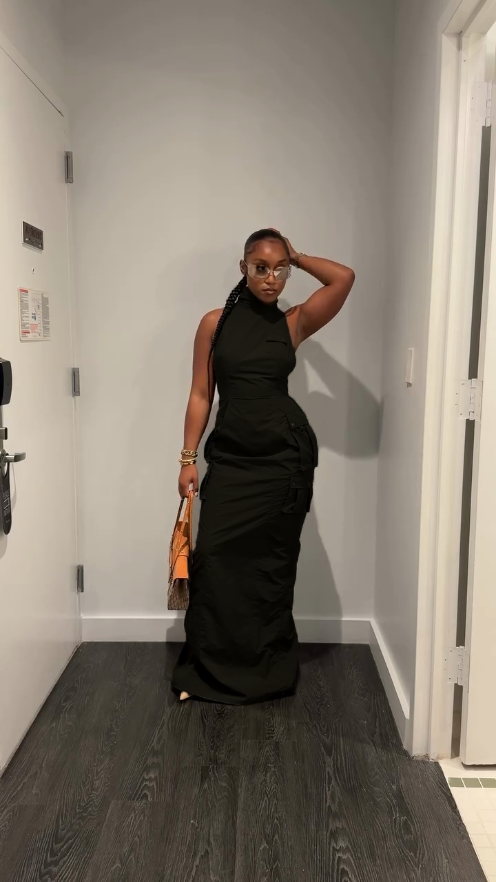 Olive Green Sleeveless High - Neck Maxi Dress-Massicos