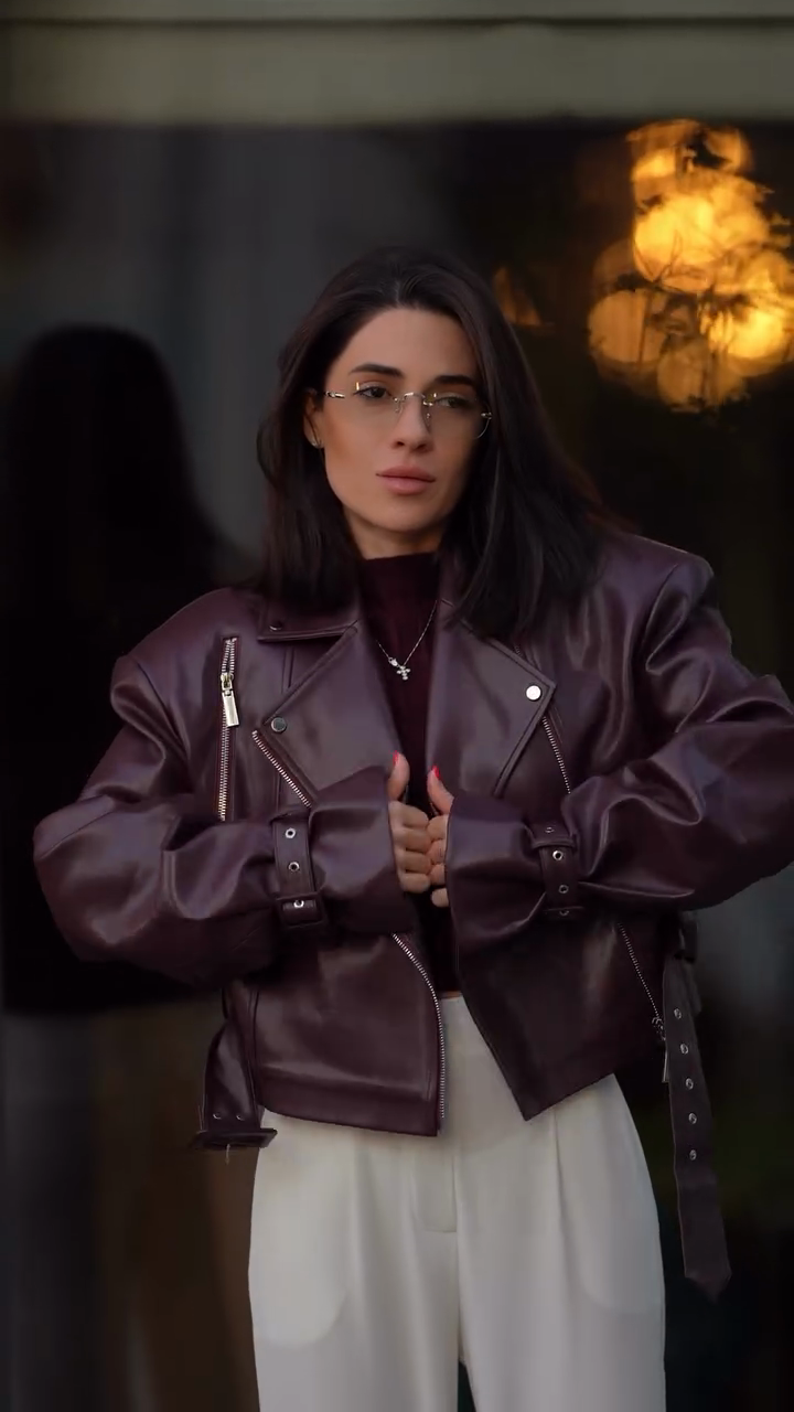 Burgundy Leather Biker Jacket-Massicos