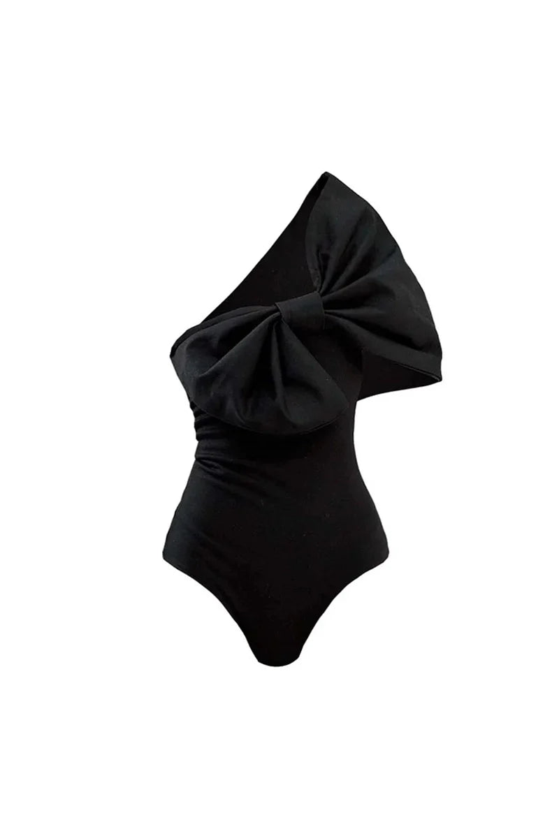 Black and White Bow One Piece Swimsuit Set-ROVOLE